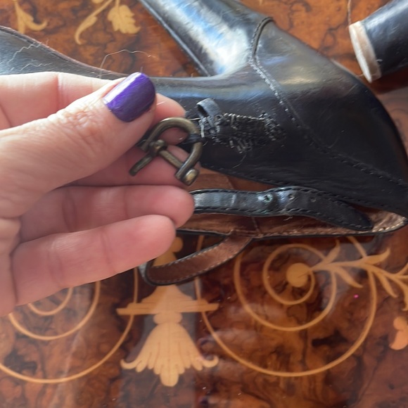 FRYE sz6 LIV TSTRAP pumps heels black retro concealed platform 0.75 inch - Picture 4 of 6